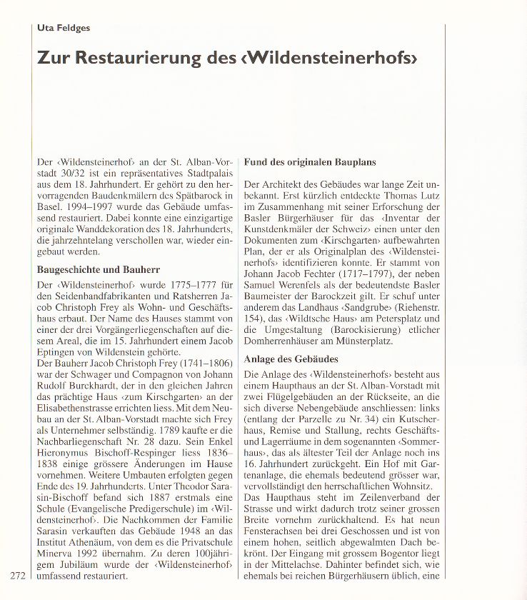 Zur Restaurierung des ‹Wildensteinerhofs› – Seite 1