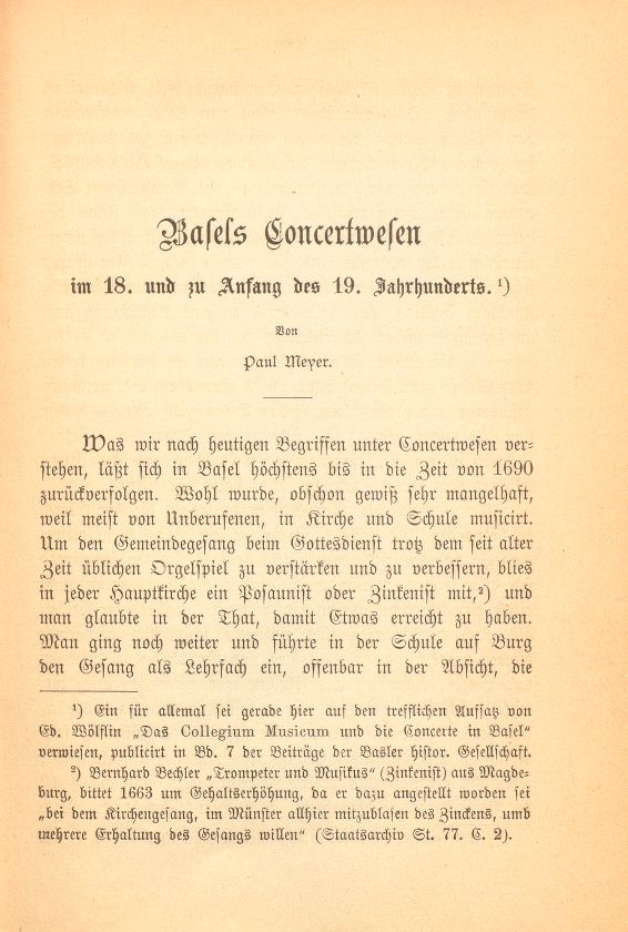 Basels Concertwesen im 18. und zu Anfang des 19. Jahrhunderts – Seite 1