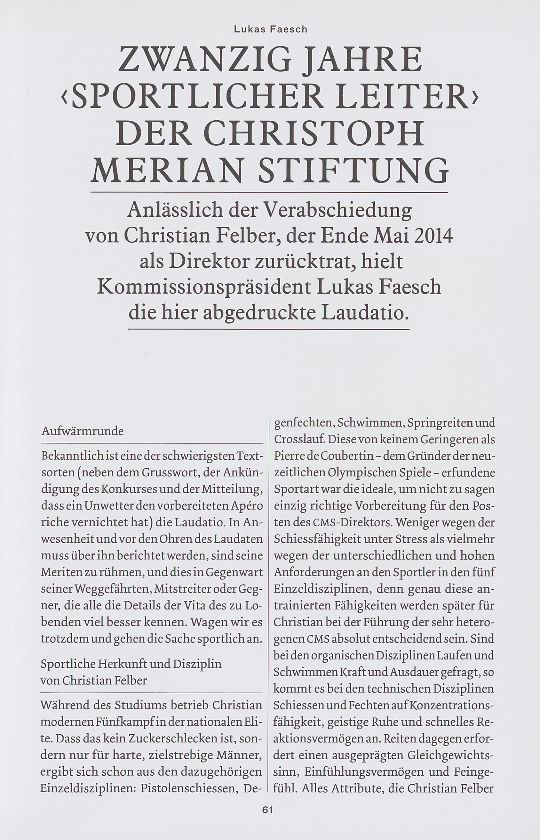 Zwanzig Jahre ‹Sportlicher Leiter› der Christoph Merian Stiftung – Seite 2