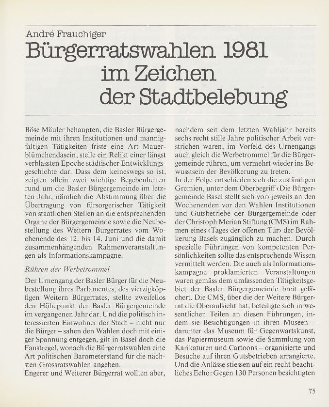 Bürgerratswahlen 1981 im Zeichen der Stadtbelebung – Seite 1