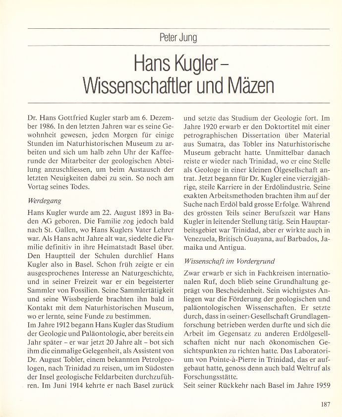 Hans Kugler – Wissenschaftler und Mäzen – Seite 1