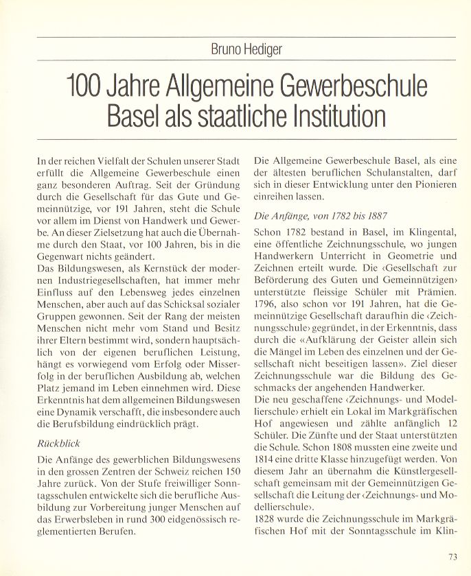 100 Jahre Allgemeine Gewerbeschule Basel als staatliche Institution – Seite 1