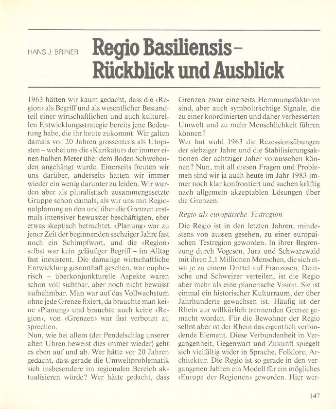 Regio Basiliensis – Rückblick und Ausblick – Seite 1