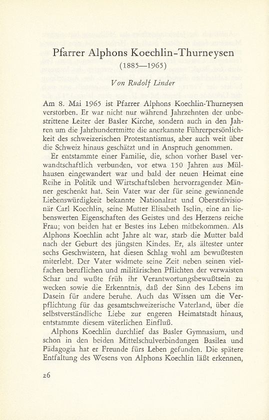 Pfarrer Alphons Koechlin-Thurneysen (1885-1965) – Seite 1