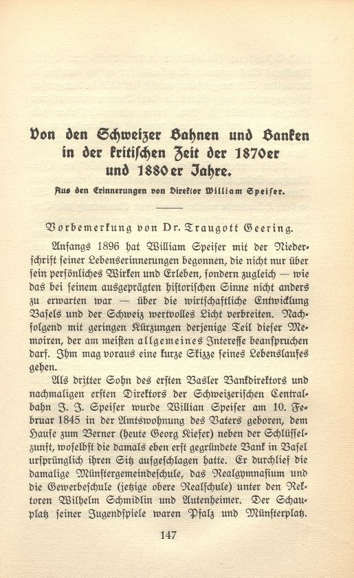 Von den Schweizer Bahnen und Banken in der kritischen Zeit der 1870er und der 1880er Jahre – Seite 1