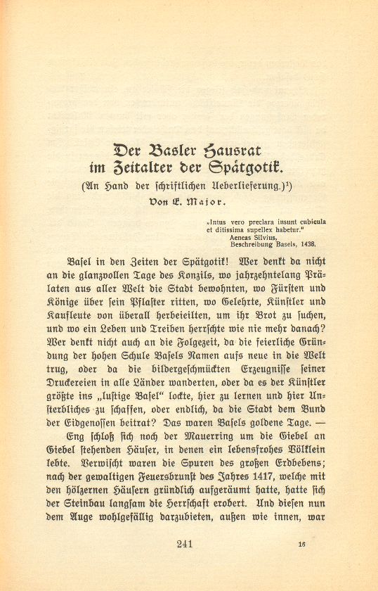 Der Basler Hausrat im Zeitalter der Spätgotik. (An Hand der schriftlichen Überlieferung.) – Seite 1