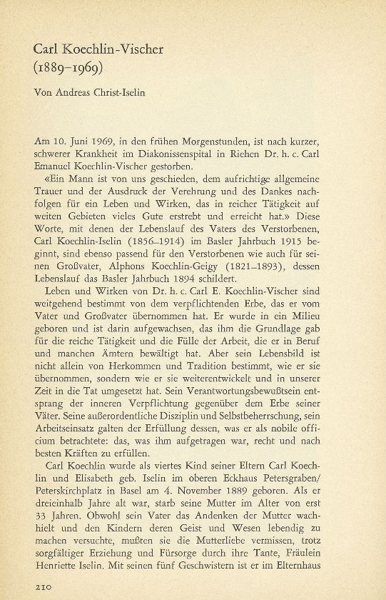 Dr. h.c. Carl Koechlin-Vischer (1889-1969) – Seite 1