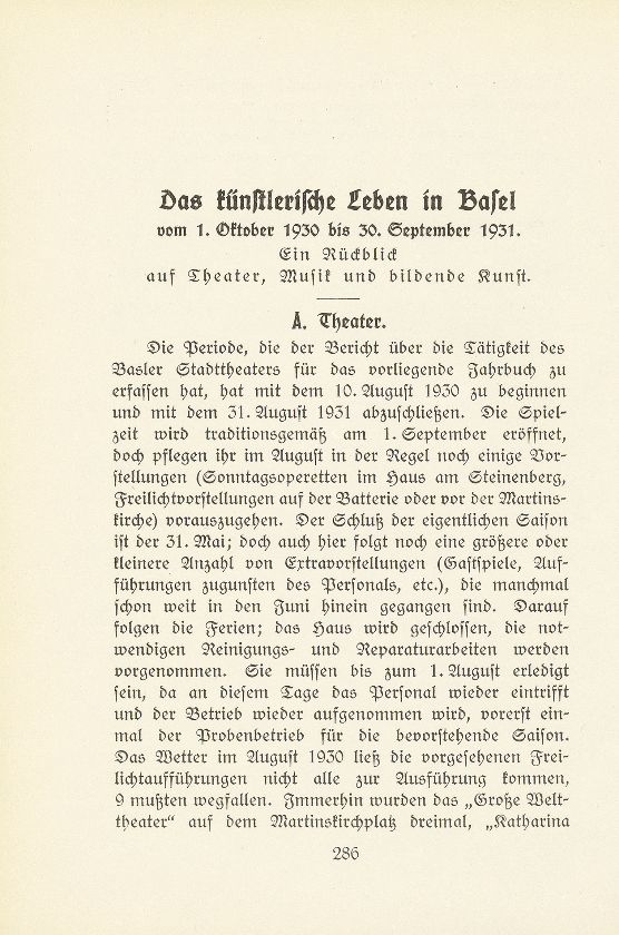 Das künstlerische Leben in Basel vom 1. Oktober 1930 bis 30. September 1931 – Seite 1