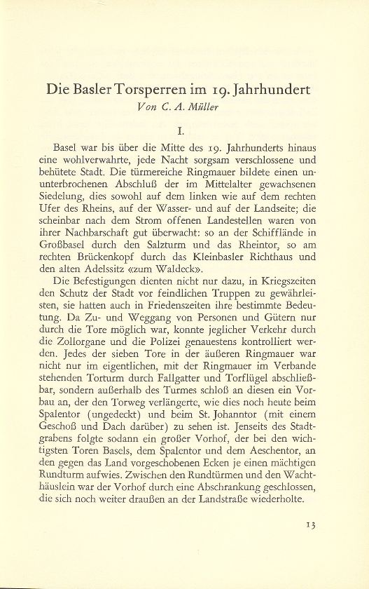 Die Basler Torsperren im 19. Jahrhundert – Seite 1