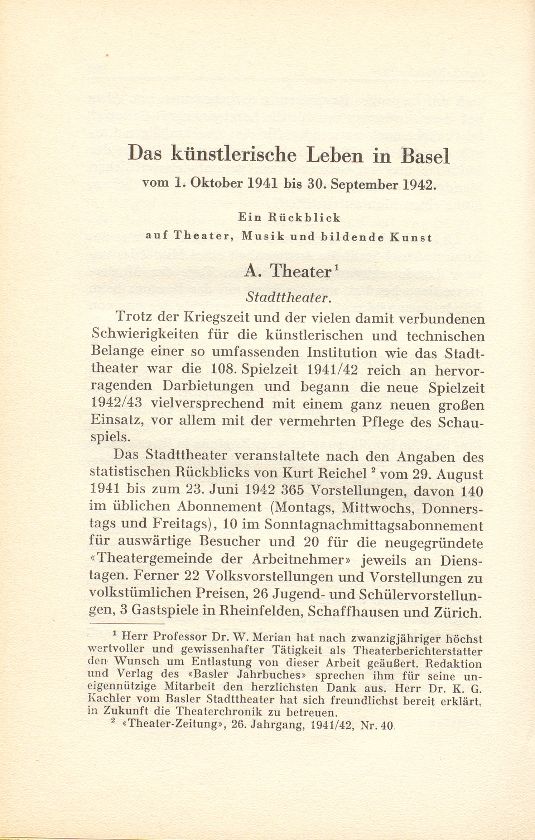 Das künstlerische Leben in Basel vom 1. Oktober 1941 bis 30. September 1942 – Seite 1