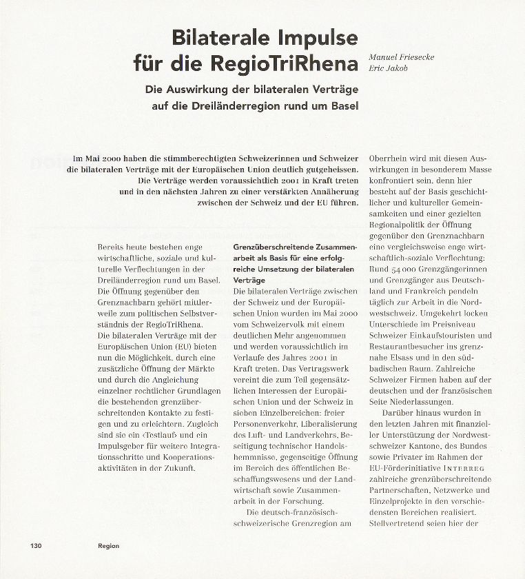 Bilaterale Impulse für die RegioTriRhena – Seite 1