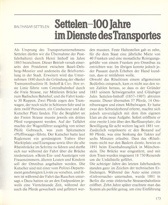 Settelen – 100 Jahre im Dienste des Transportes – Seite 1
