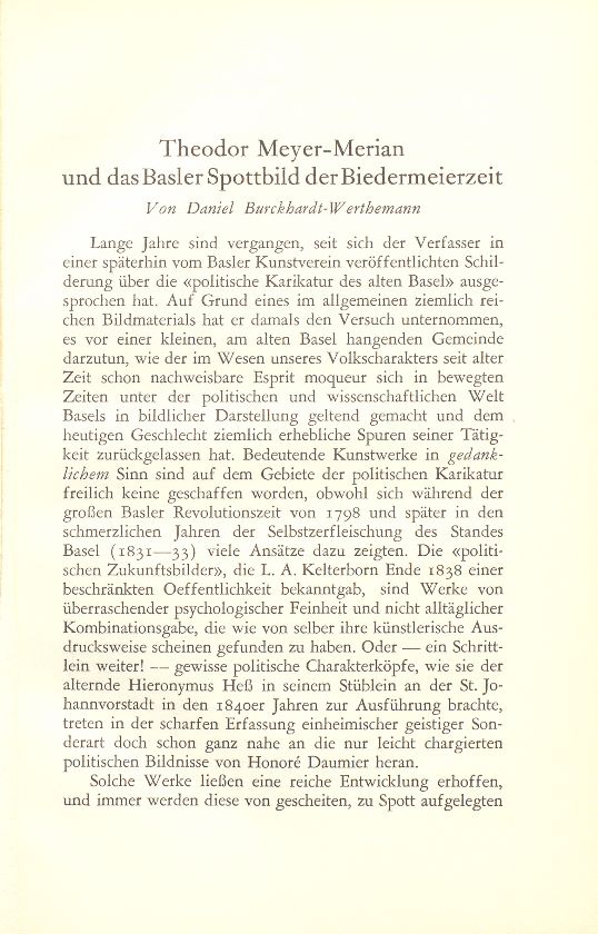 Theodor Meyer-Merian und das Basler Spottbild der Biedermeierzeit – Seite 1