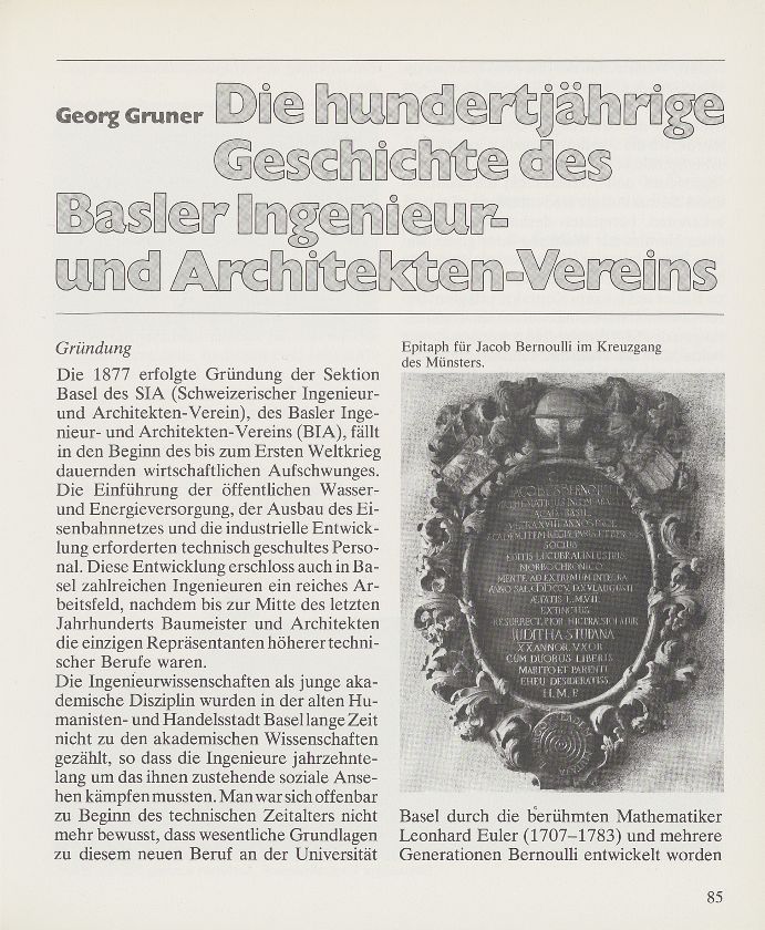 Die hundertjährige Geschichte des Basler Ingenieur- und Architekten-Vereins – Seite 1