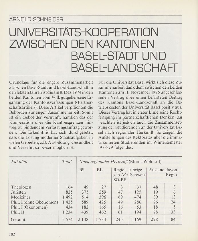 Universitätskooperation zwischen den Kantonen Basel-Stadt und Basel-Landschaft – Seite 1