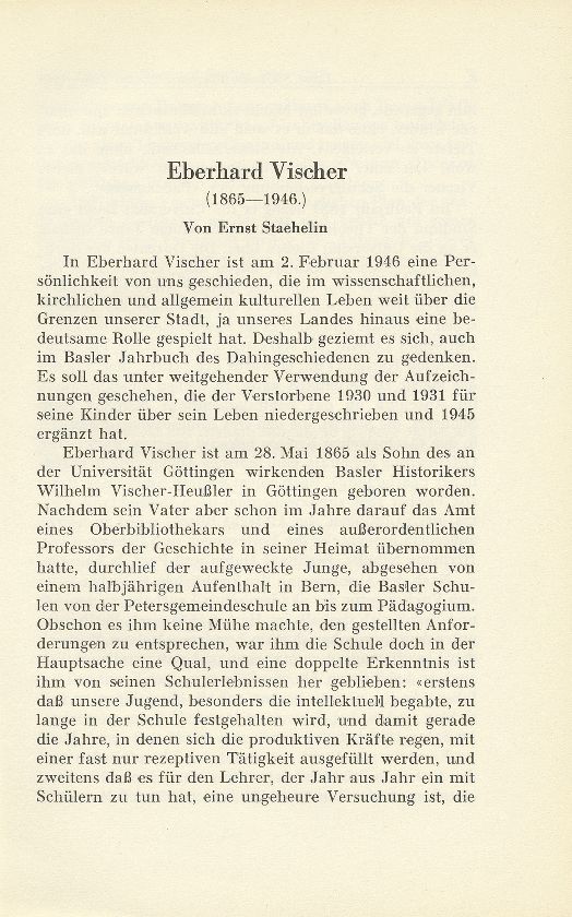 Eberhard Vischer. (1865-1946.) – Seite 1