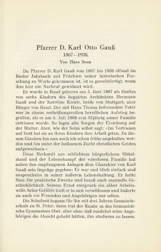 Pfarrer D. Karl Otto Gauss 1867-1938 – Seite 1