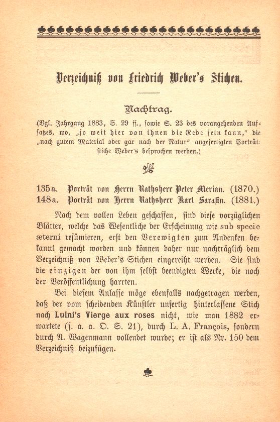 Verzeichnis von Friedrich Webers Stichen: Nachtrag – Seite 1