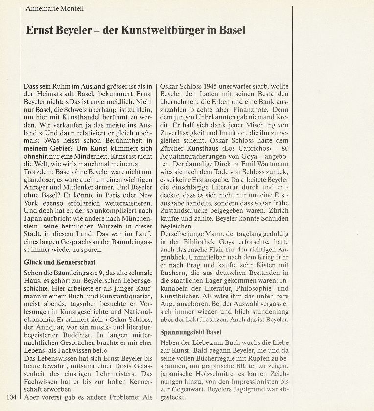 Ernst Beyeler – der Kunstweltbürger in Basel – Seite 1