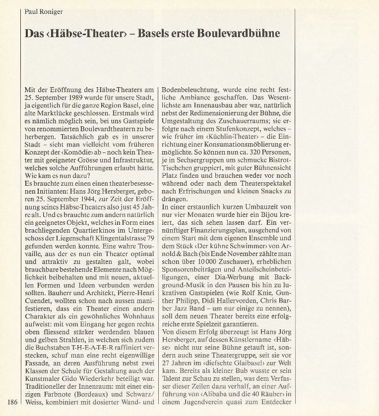 Das ‹Häbse-Theater› – Basels erste Boulevardbühne – Seite 1