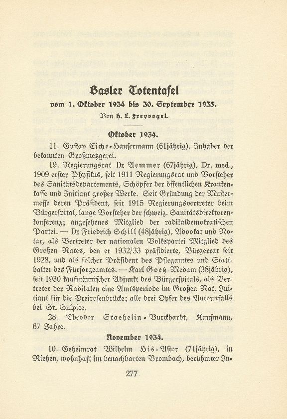 Basler Totentafel vom 1. Oktober 1934 bis 31. September 1935 – Seite 1