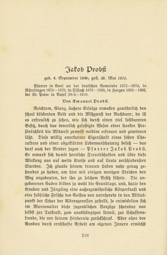 Jakob Probst geb. 4 September 1848; gest. 28. Mai 1910 – Seite 1