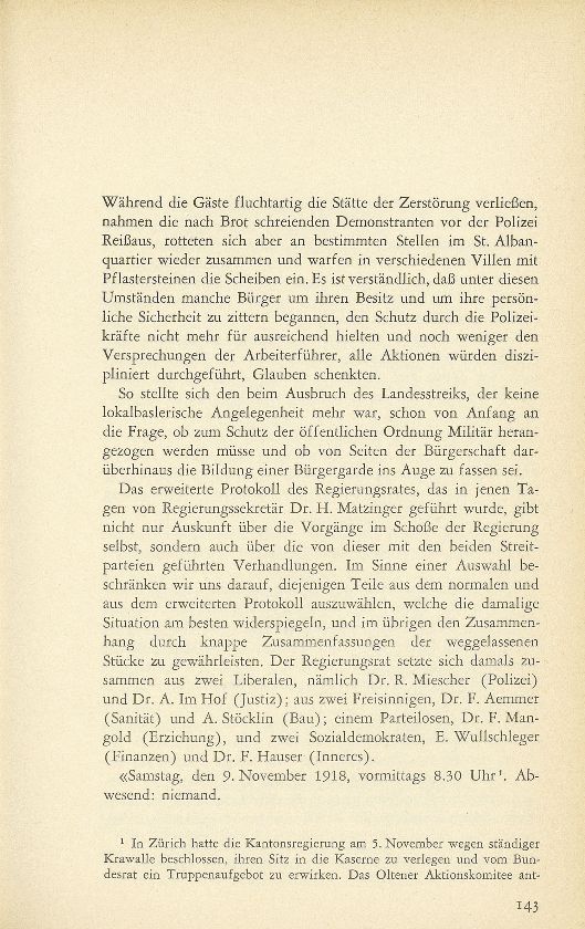 Aus den Protokollen des Basler Regierungsrates zum Landesstreik 1918 – Seite 2