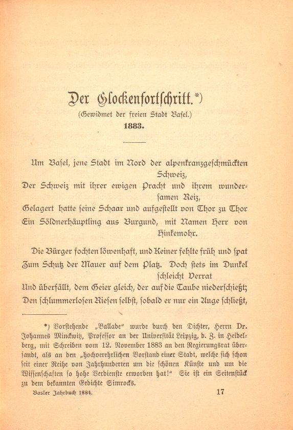 Der Glockenfortschritt. (Gewidmet der freien Stadt Basel.) 1883 [Gedicht] – Seite 1