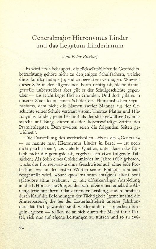 Generalmajor Hieronymus Linder und das Legatum Linderianum – Seite 1