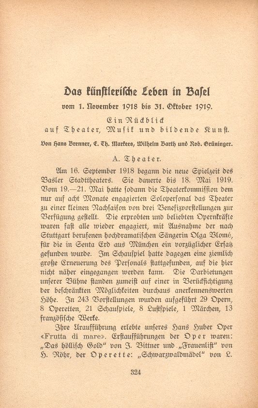 Das künstlerische Leben in Basel vom 1. November 1918 bis 31. Oktober 1919 – Seite 1