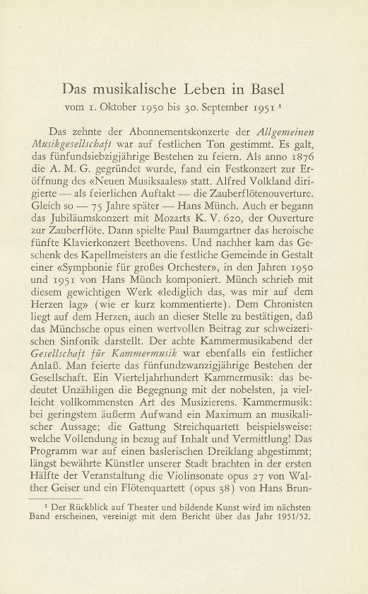 Das musikalische Leben in Basel vom 1. Oktober 1950 bis 30. September 1951 – Seite 1