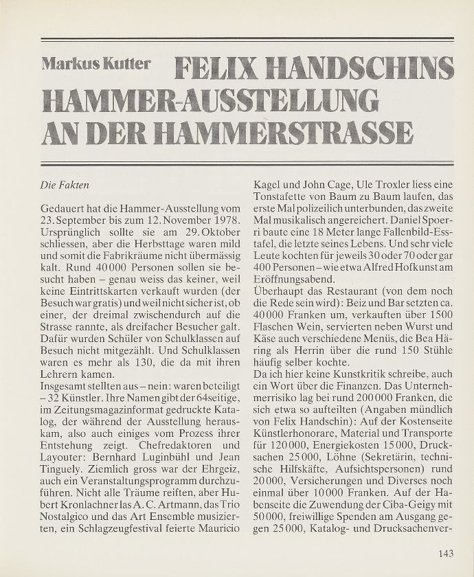 Felix Handschins Hammer-Ausstellung an der Hammerstrasse – Seite 1