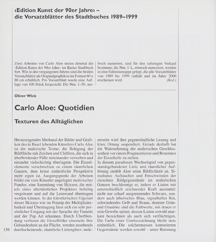 ‹Edition Kunst der 90er Jahre› die Vorsatzblätter des Stadtbuches von 1989-1999 – Seite 1