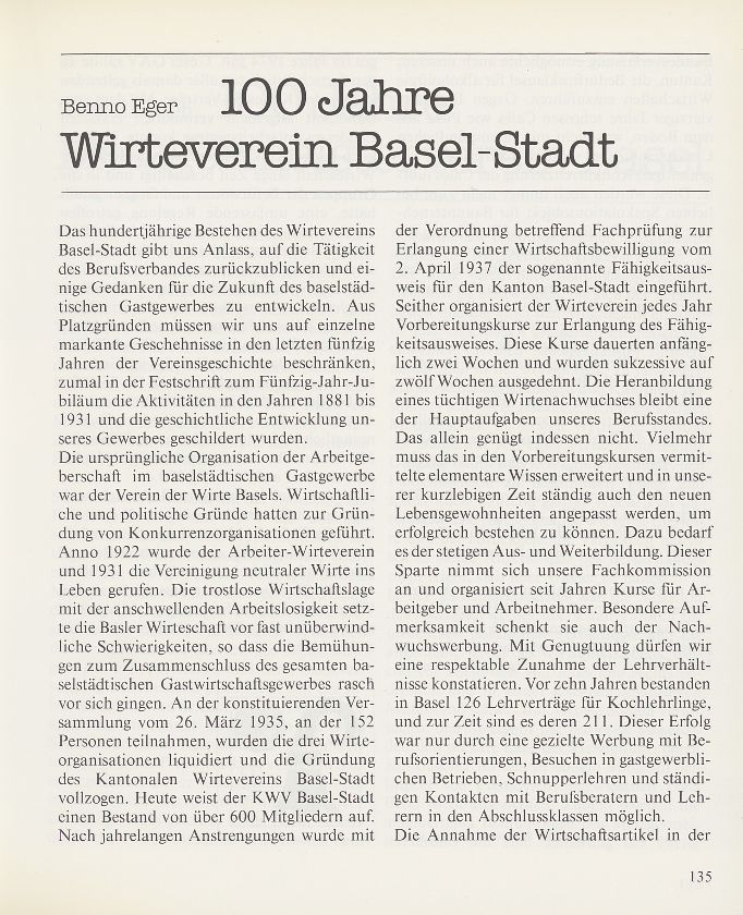 100 Jahre Wirteverein Basel-Stadt – Seite 1
