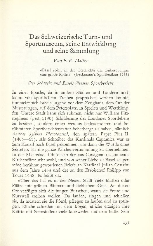 Das Schweizerische Turn- und Sportmuseum, seine Entwicklung und seine Sammlung – Seite 1