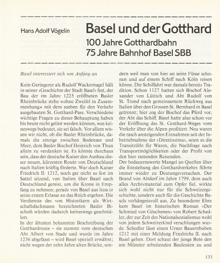 Basel und der Gotthard (100 Jahre Gotthardbahn, 75 Jahre Bahnhof Basel SBB) – Seite 1