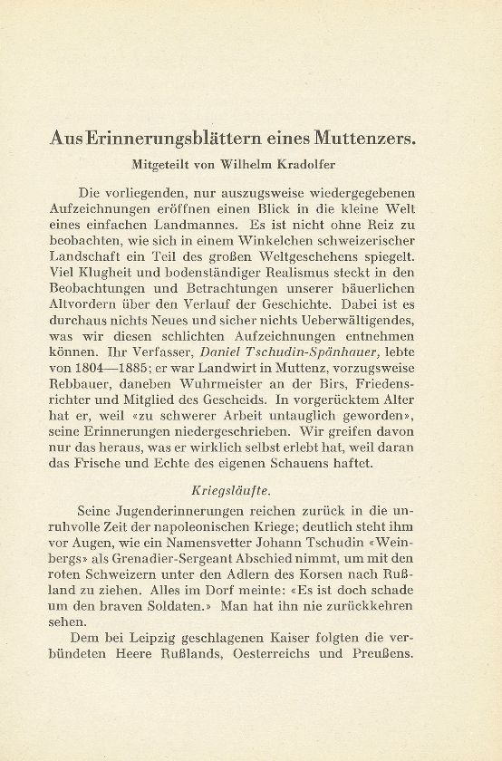 Aus den Erinnerungsblättern eines Muttenzers [D. Tschudin-Spänhauer] – Seite 1