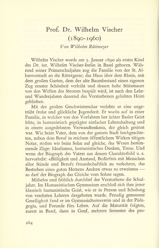 Prof. Dr. phil. Wilhelm Vischer (1890-1960) – Seite 1