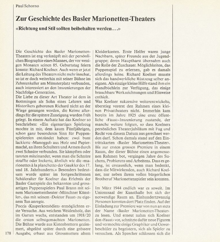 Zur Geschichte des Basler Marionetten-Theaters – Seite 1