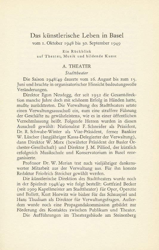 Das künstlerische Leben in Basel vom 1. Oktober 1948 bis 30. September 1949 – Seite 1