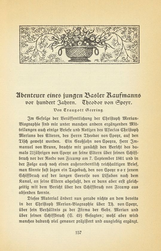 Abenteuer eines jungen Basler Kaufmanns vor hundert Jahren. Theodor von Speyr – Seite 1