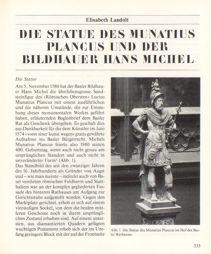 Die Statue des Munatius Plancus und der Bildhauer Hans Michel – Seite 1