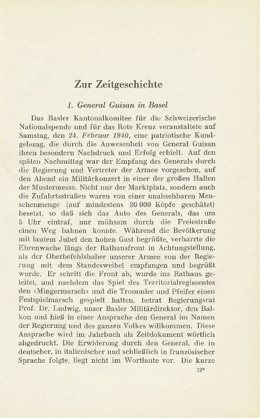 Zur Zeitgeschichte. 1. General Guisan in Basel – Seite 1