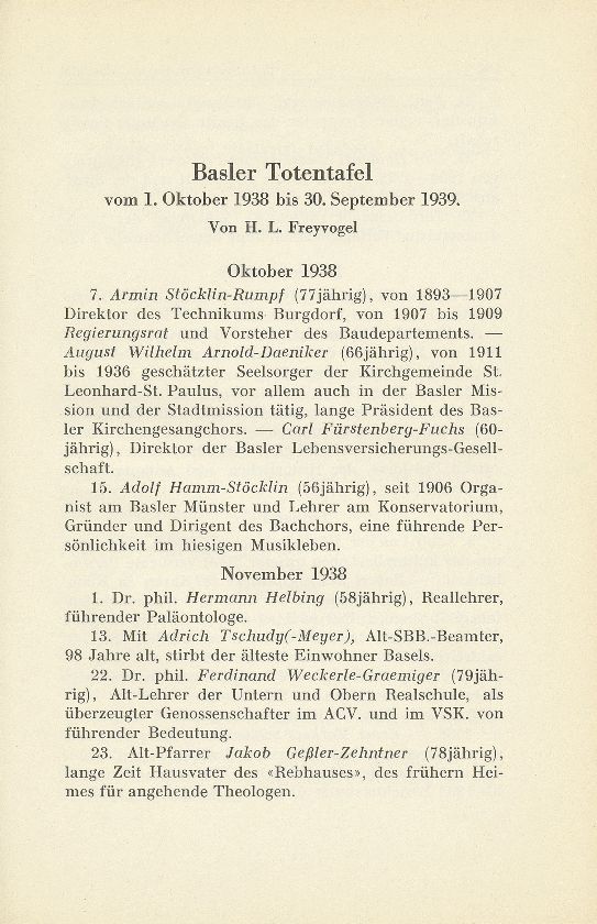 Basler Totentafel vom 1. Oktober 1938 bis 31. September 1939 – Seite 1