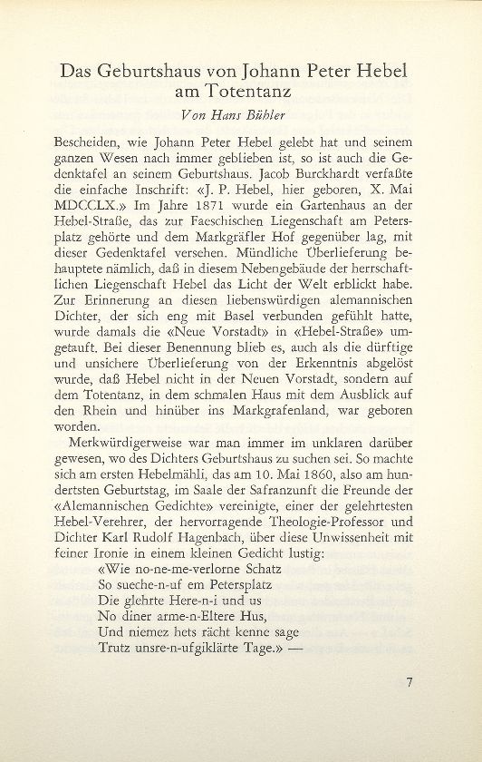 Das Geburtshaus von Johann Peter Hebel am Totentanz – Seite 1