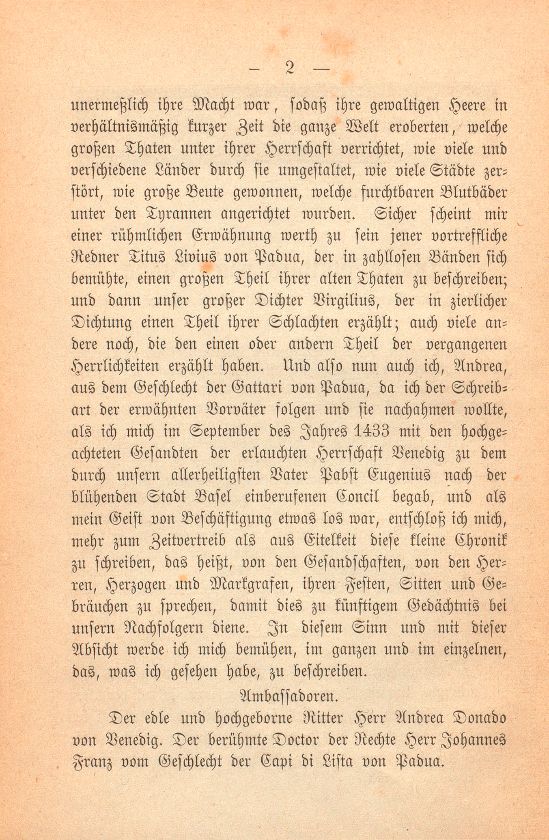Andrea Gattaro von Padua, Tagebuch der Venetianischen Gesandten beim Concil zu Basel. (1433-1435.) – Seite 2