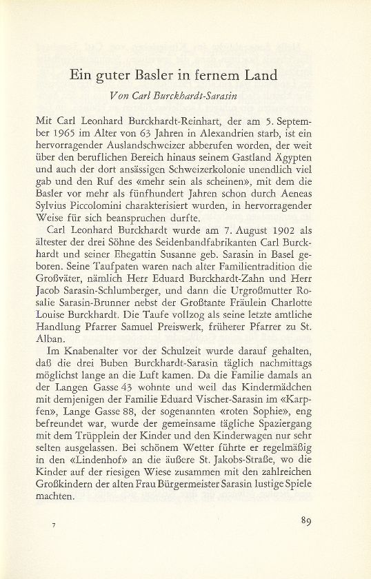 Ein guter Basler in fernem Land [Leonhard Burckhardt-Reinhart] – Seite 1