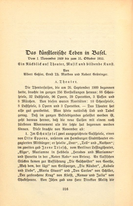 Das künstlerische Leben in Basel vom 1. November 1909 bis 31. Oktober 1910 – Seite 1