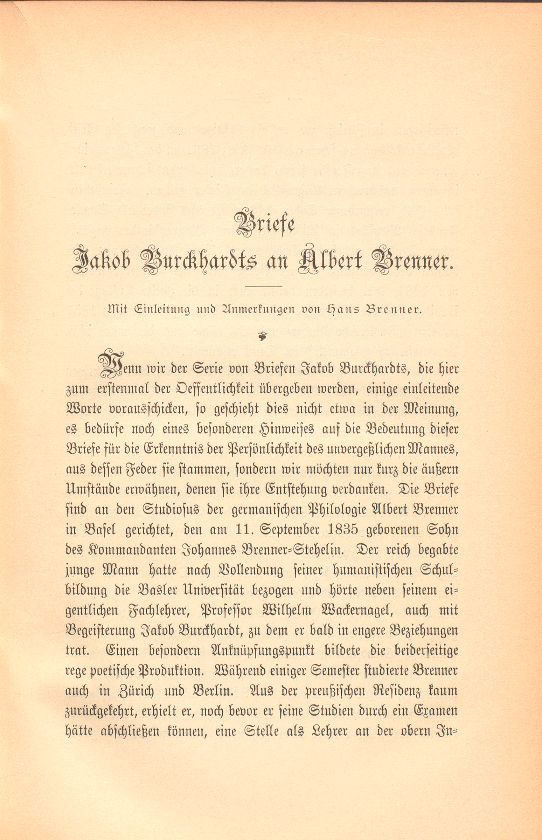 Briefe Jakob Burckhardts an Albert Brenner – Seite 1