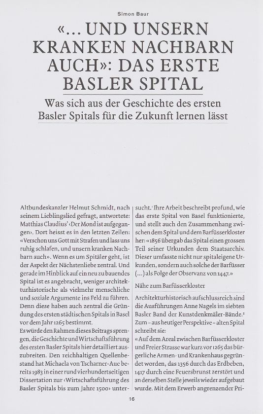 «…und unseren kranken Nachbarn auch»: Das erste Basler spital – Seite 1